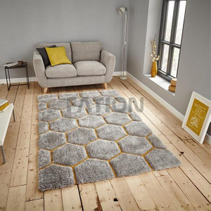 5'×8' Polyester Grey Yellow Soft Shag Rugs Floor Carpet 